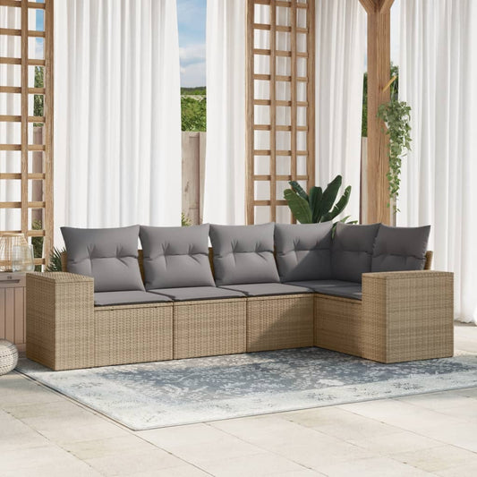 Mobili da giardino con cuscini da 5 pezzi resina intrecciata beige