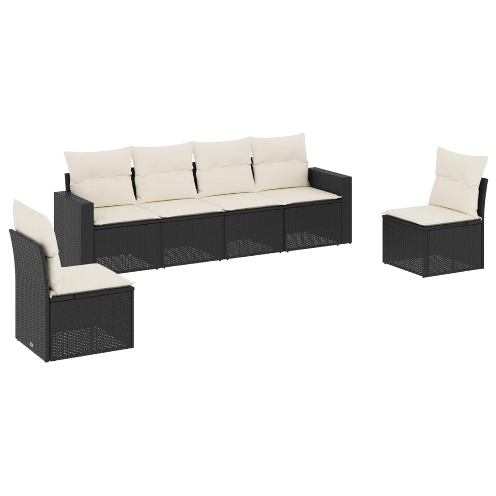 Muebles de jardín de 6 PC con cojines de resina trenzada negra