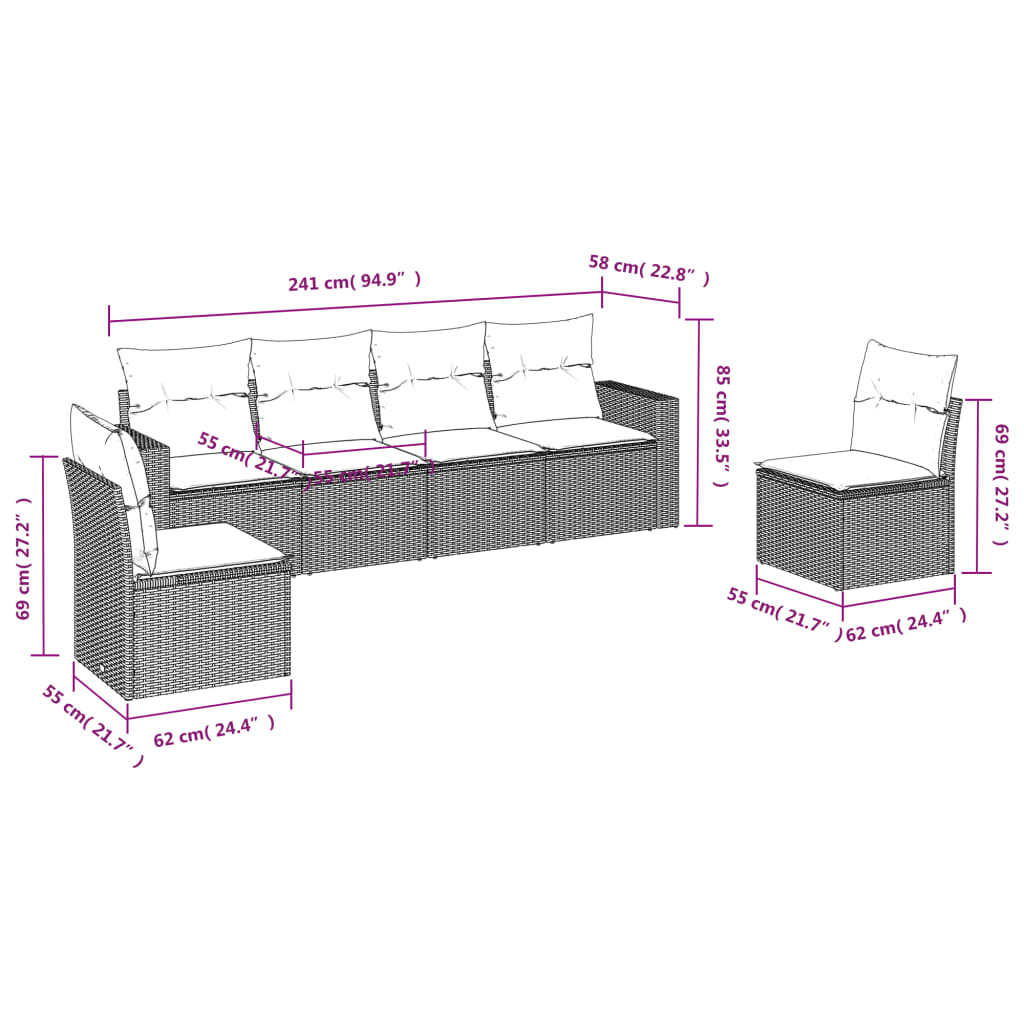 Muebles de jardín con cojines 6 PCS RACONED RESINA