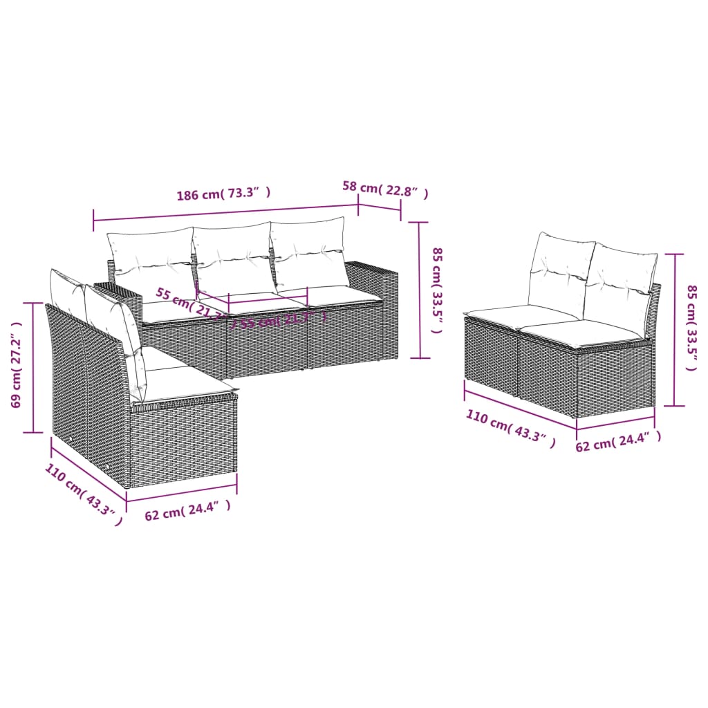 Muebles de jardín con cojines 7 PCS RACONED RESINA