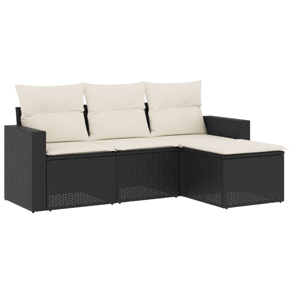 Muebles de jardín de 4 pcs con cojines de resina trenzados negros