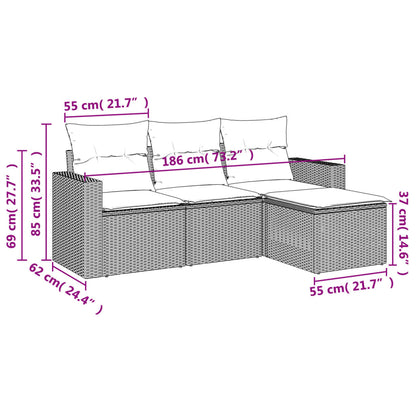 Muebles de jardín de 4 pcs con cojines de resina trenzados negros