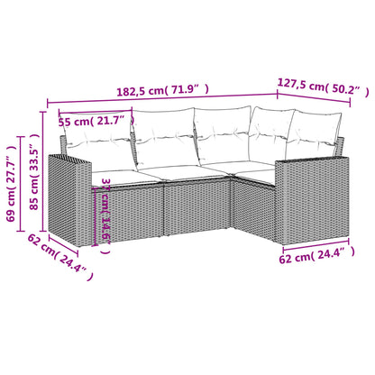 Móveis de jardim de 4 pcs com almofadas de resina marrom trançada