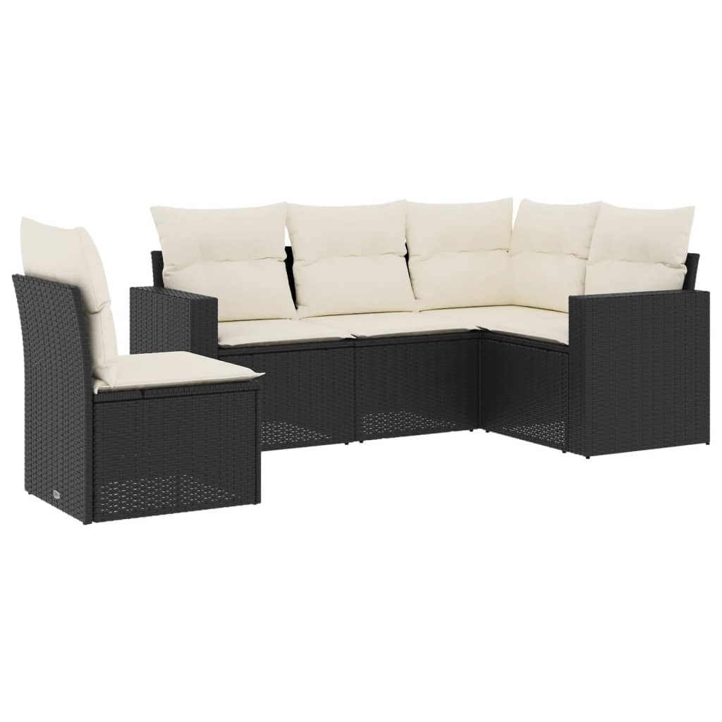 Muebles de jardín de 5 PC con cojines de resina trenzado negro