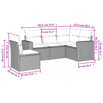 Muebles de jardín de 5 PC con cojines de resina trenzado negro