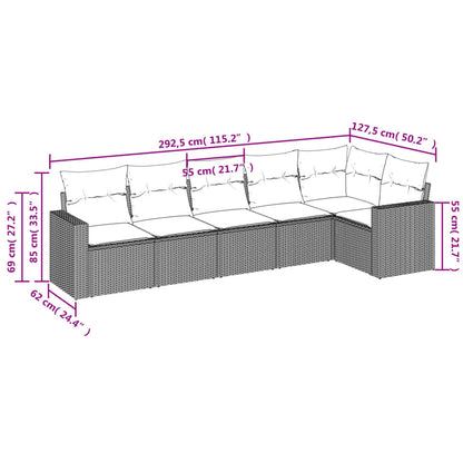 6 PCS Móveis de jardim com almofadas de resina trançada preta