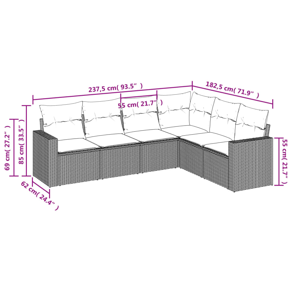 Móveis de jardim com almofadas 6 PCs Resina trançada