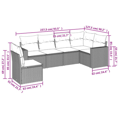 Muebles de jardín de 6 PC con cojines de resina trenzada negra