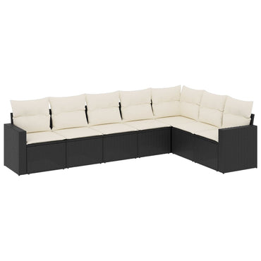 Muebles de jardín 7 PC con cojines de resina trenzada negra