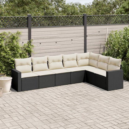 Garden furniture 7 pcs with black braided resin cushions