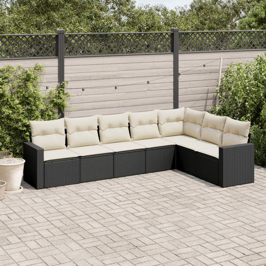 Muebles de jardín 7 PC con cojines de resina trenzada negra