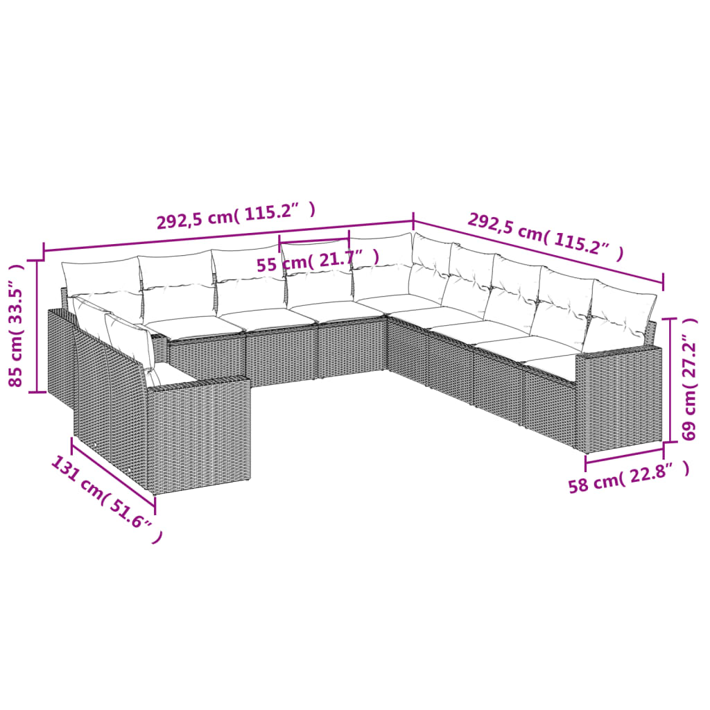 Garden furniture and cushions 11 pcs braided resin