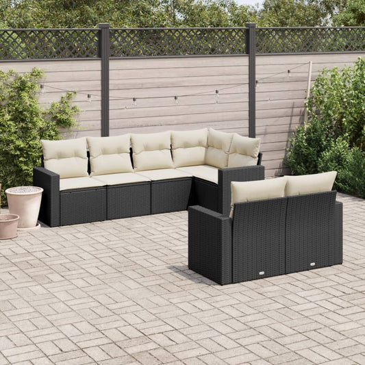 Muebles de jardín 7 PC con cojines de resina trenzada negra