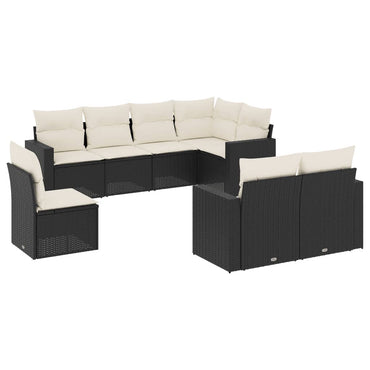 8 PCS Muebles de jardín con cojines de resina trenzado negro