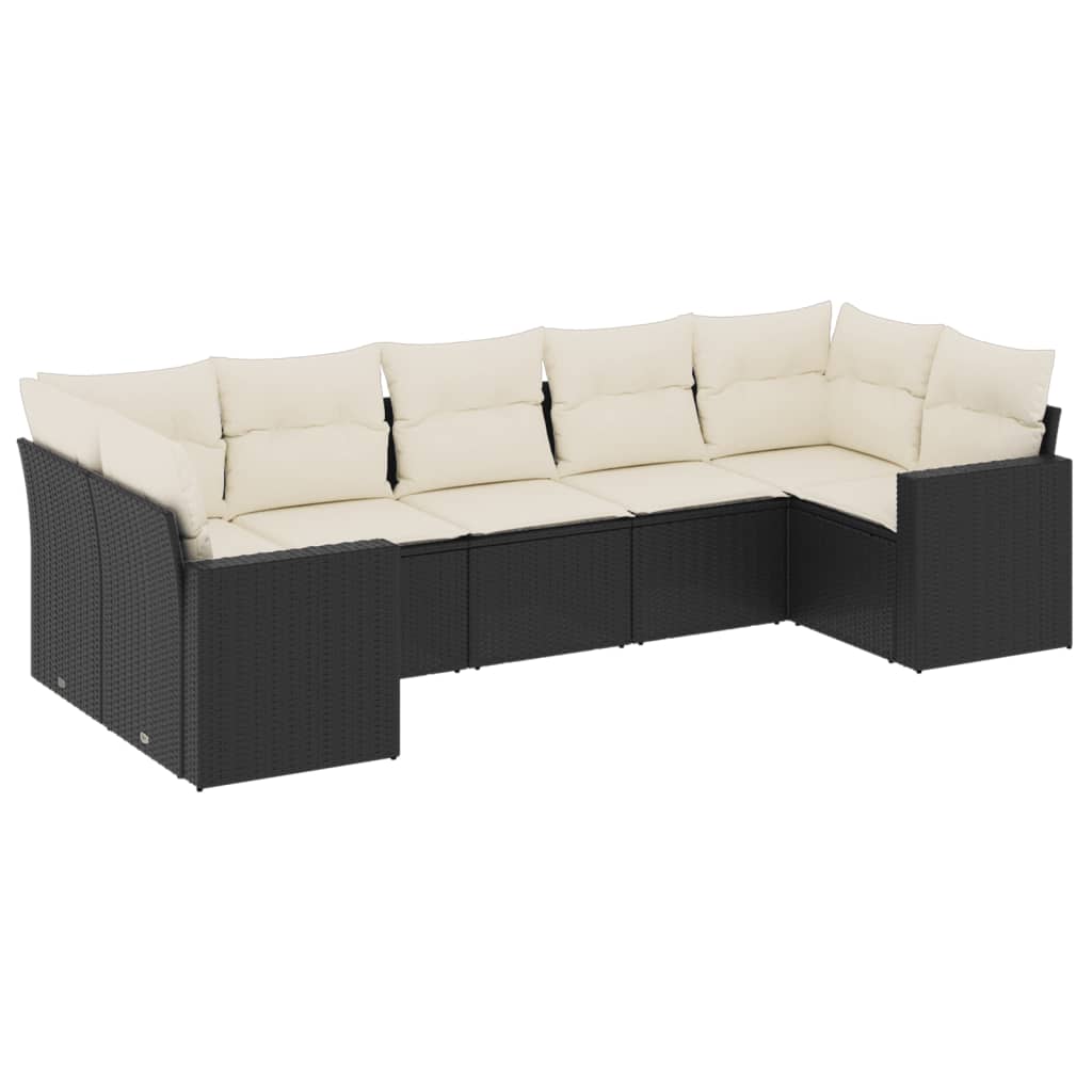 Muebles de jardín 7 PC con cojines de resina trenzada negra