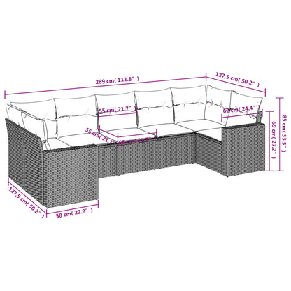 Muebles de jardín 7 PC con cojines de resina trenzada negra