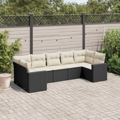 Muebles de jardín 7 PC con cojines de resina trenzada negra