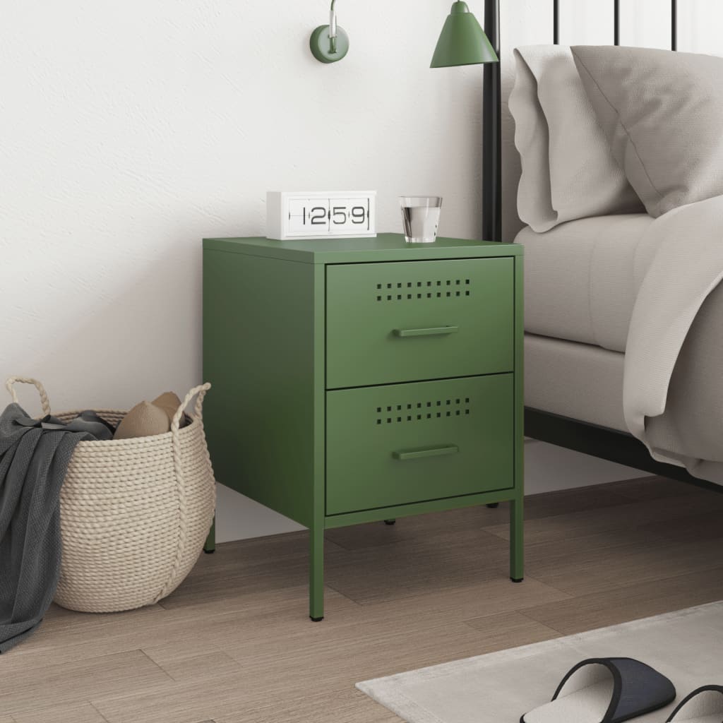 Olive green bedside table 36x39x50.5 cm steel