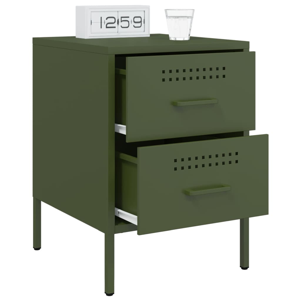 Olive green bedside table 36x39x50.5 cm steel