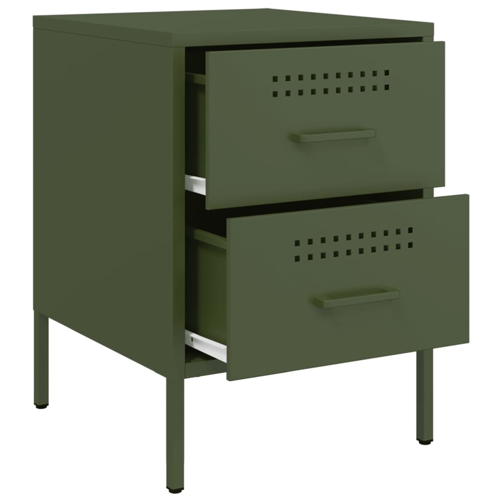 Olive green bedside table 36x39x50.5 cm steel