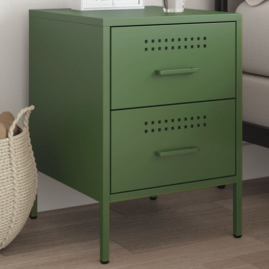 Olive green bedside table 36x39x50.5 cm steel