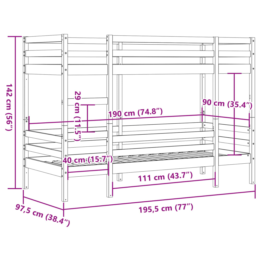 Bunk bed 90x190 cm Solid pine wood