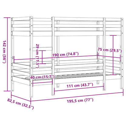 Litera de 90x190 cm de madera de pino sólido