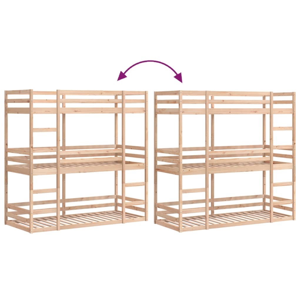 Bunk triple litera 90x190 cm de madera de pino sólido