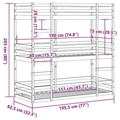 Triple bunk bed 90x190 cm Solid pine wood