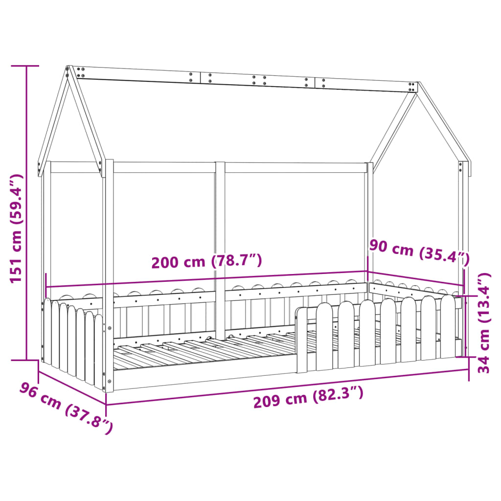 Children's bed frame 70x140cm solid pine wood