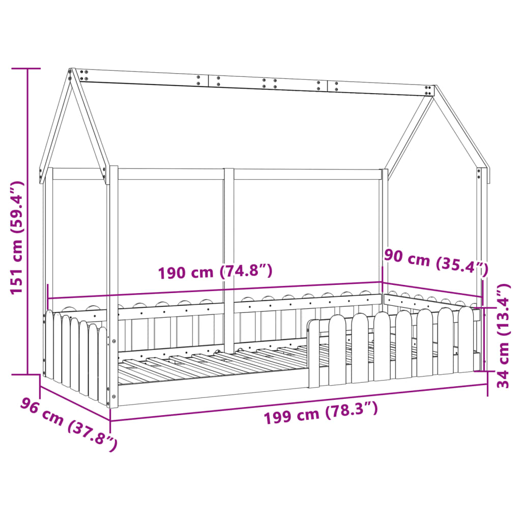 Children's bed frame 70x140cm solid pine wood