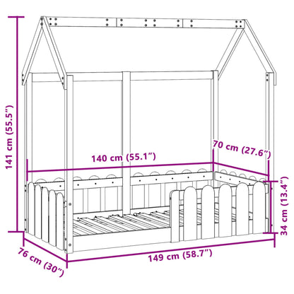 Children's bed frame 70x140cm solid pine wood