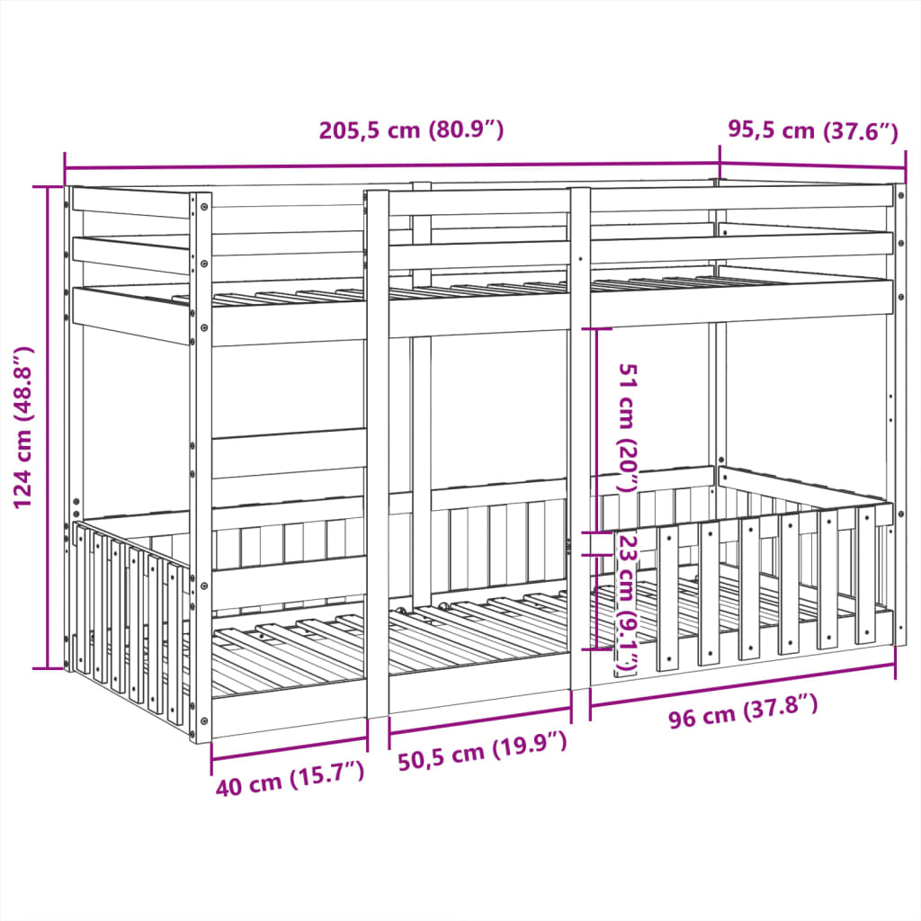 Bunk bed 90x190 cm Solid pine wood