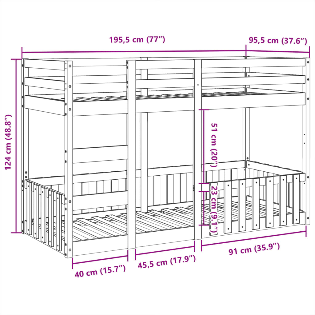 Etagenbett 90x190 cm Festkieferholz