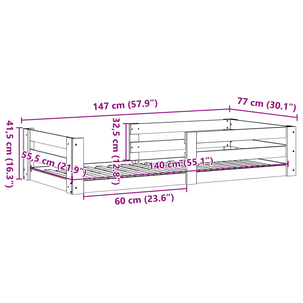 Bed frame without mattress 70x140 cm solid pine wood