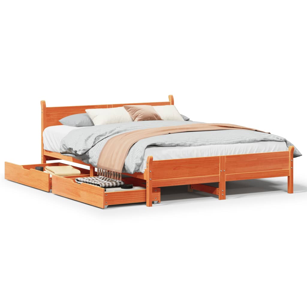 Bed frame without brown wax mattress 90x190 cm solid pine wood