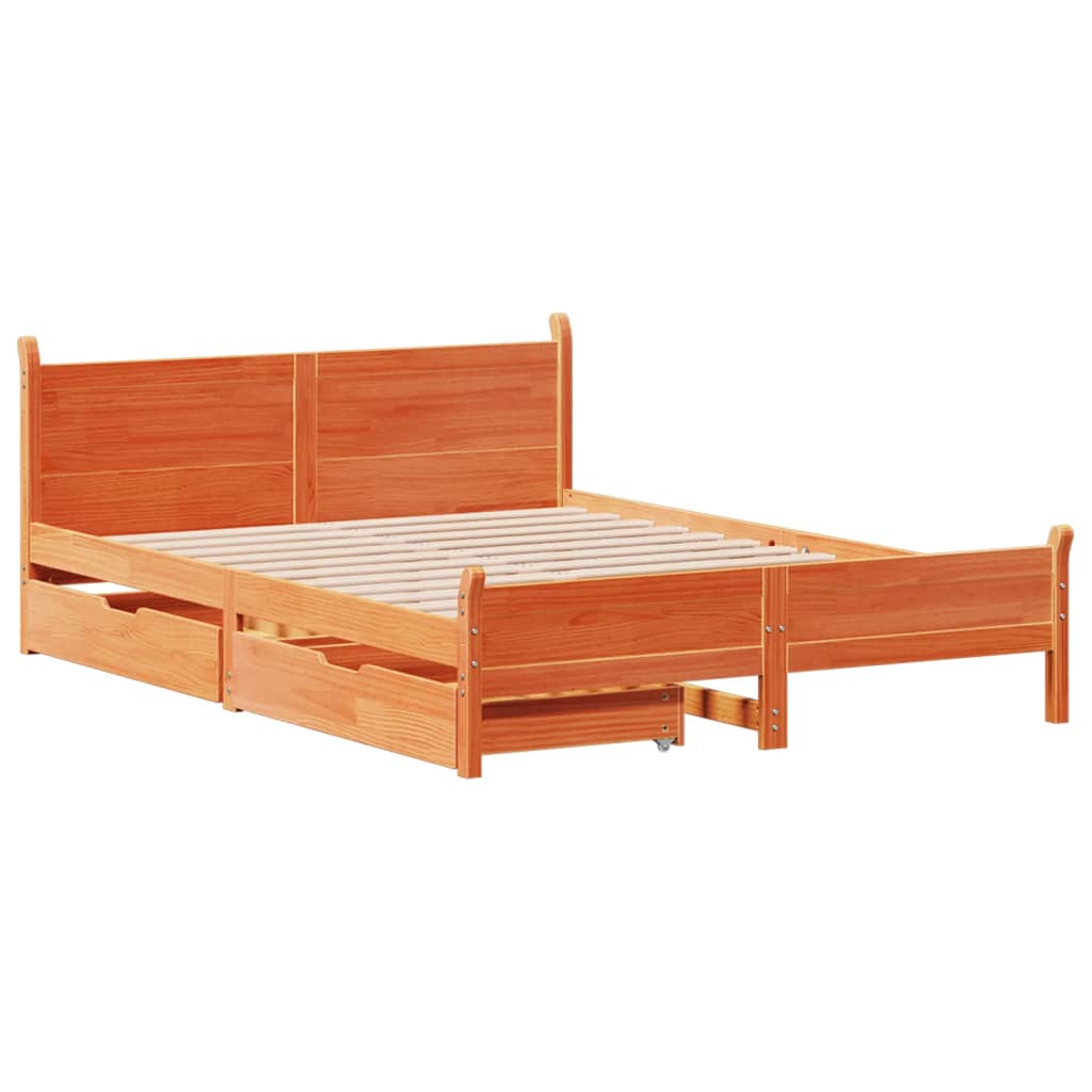 Bed frame without brown wax mattress 90x190 cm solid pine wood