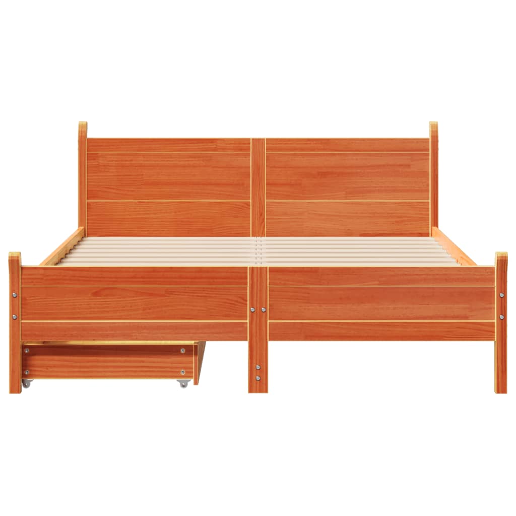 Bed frame without brown wax mattress 90x190 cm solid pine wood