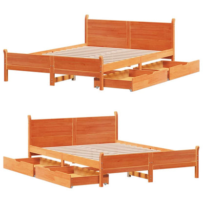 Bed frame without brown wax mattress 90x190 cm solid pine wood