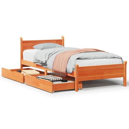 Bed frame without brown wax mattress 90x190 cm solid pine wood