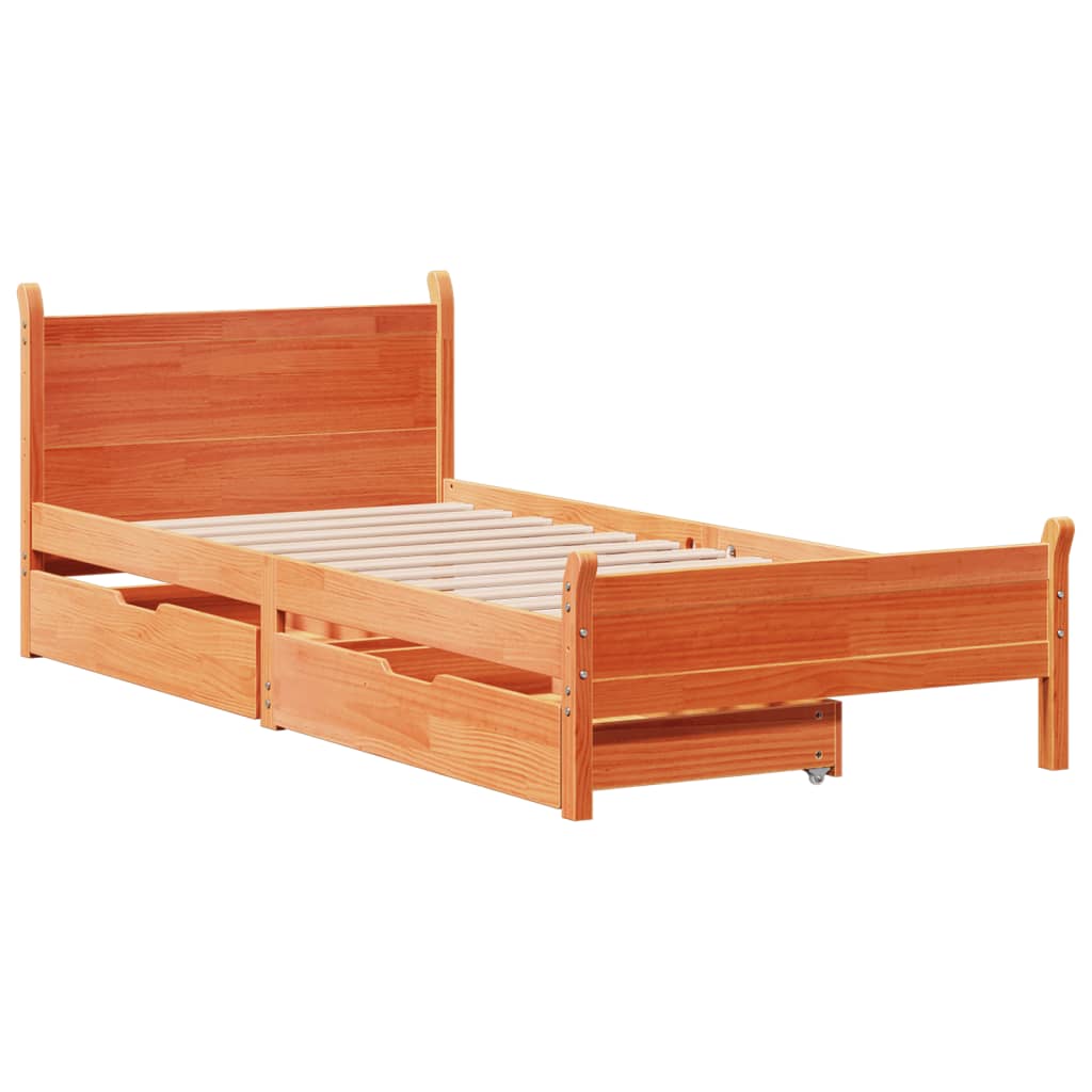 Bed frame without brown wax mattress 90x190 cm solid pine wood