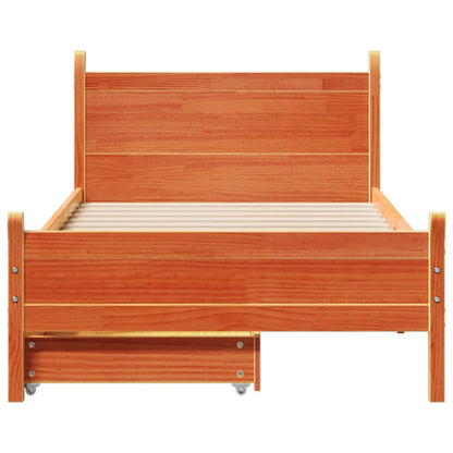 Bed frame without brown wax mattress 90x190 cm solid pine wood