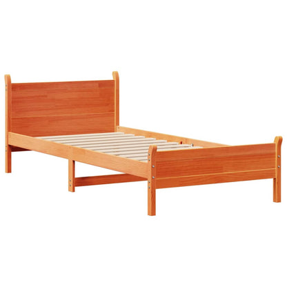 Bed frame without brown wax mattress 90x190 cm solid pine wood