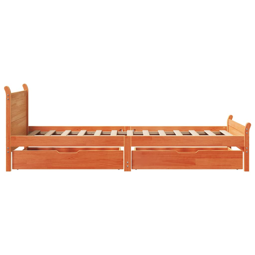 Bed frame without brown wax mattress 90x190 cm solid pine wood