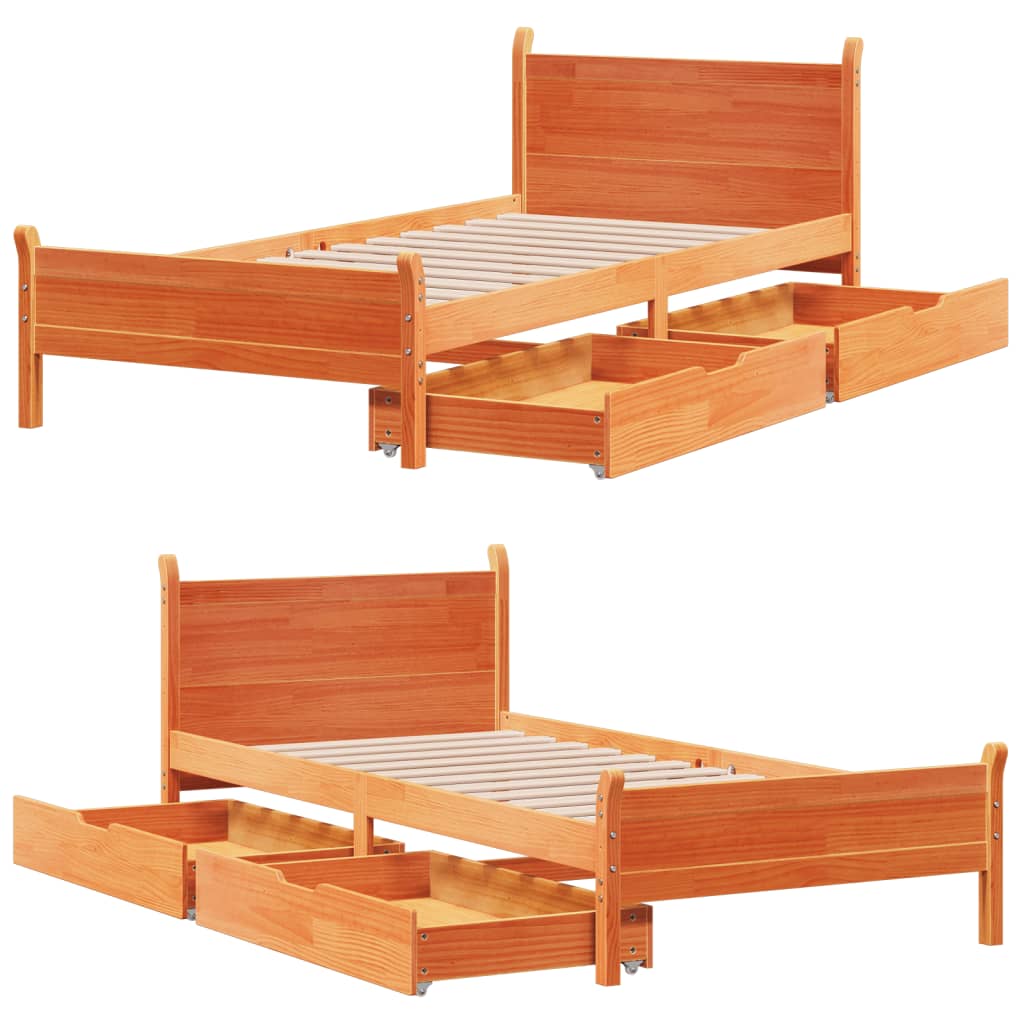 Bed frame without brown wax mattress 90x190 cm solid pine wood