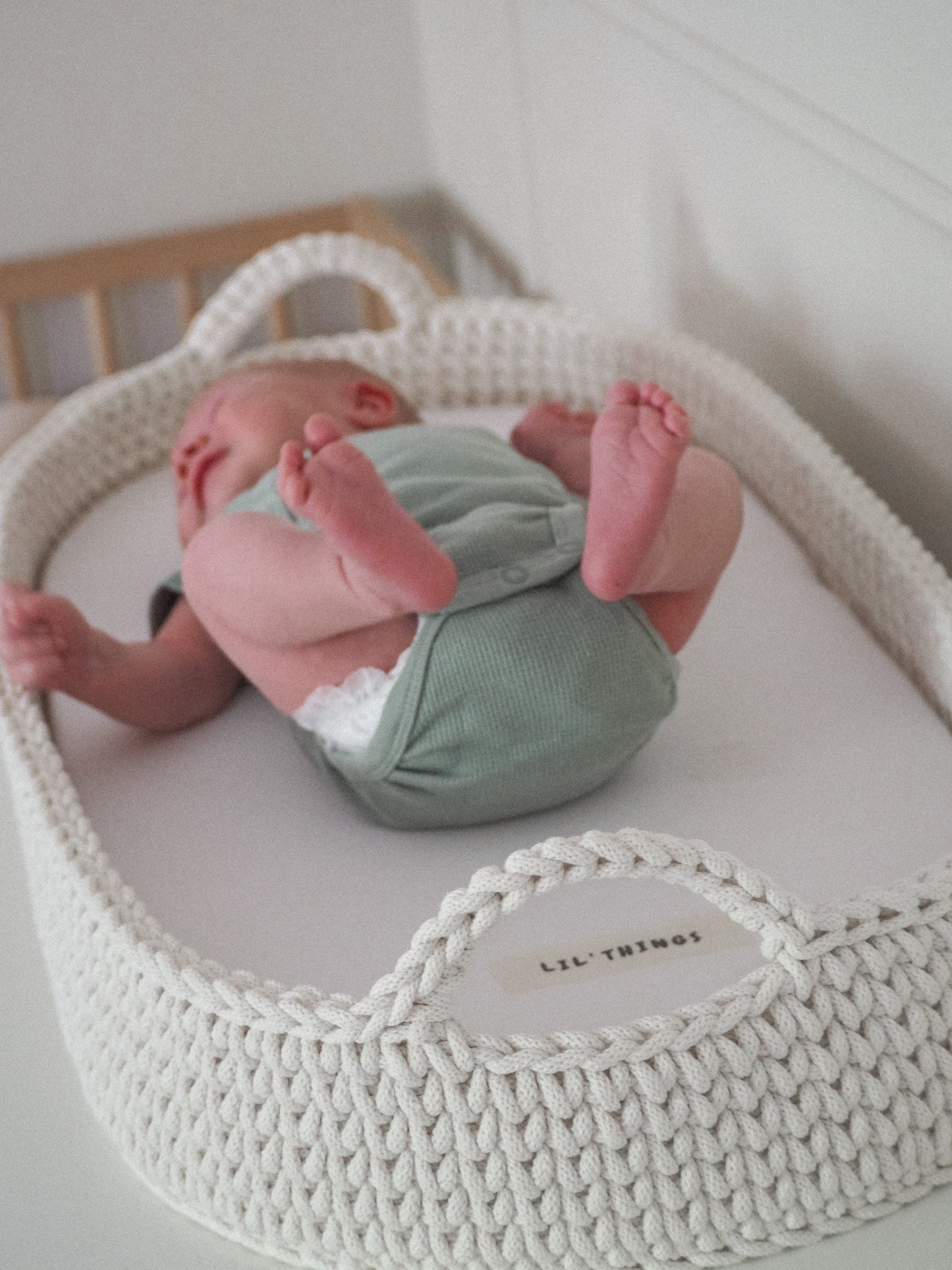 Crochet baby changing basket with mattress