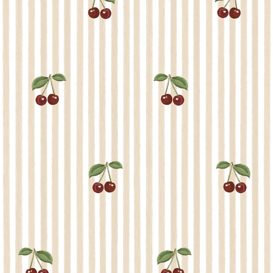 Wallpaper Little Cherries on Pink Stripes