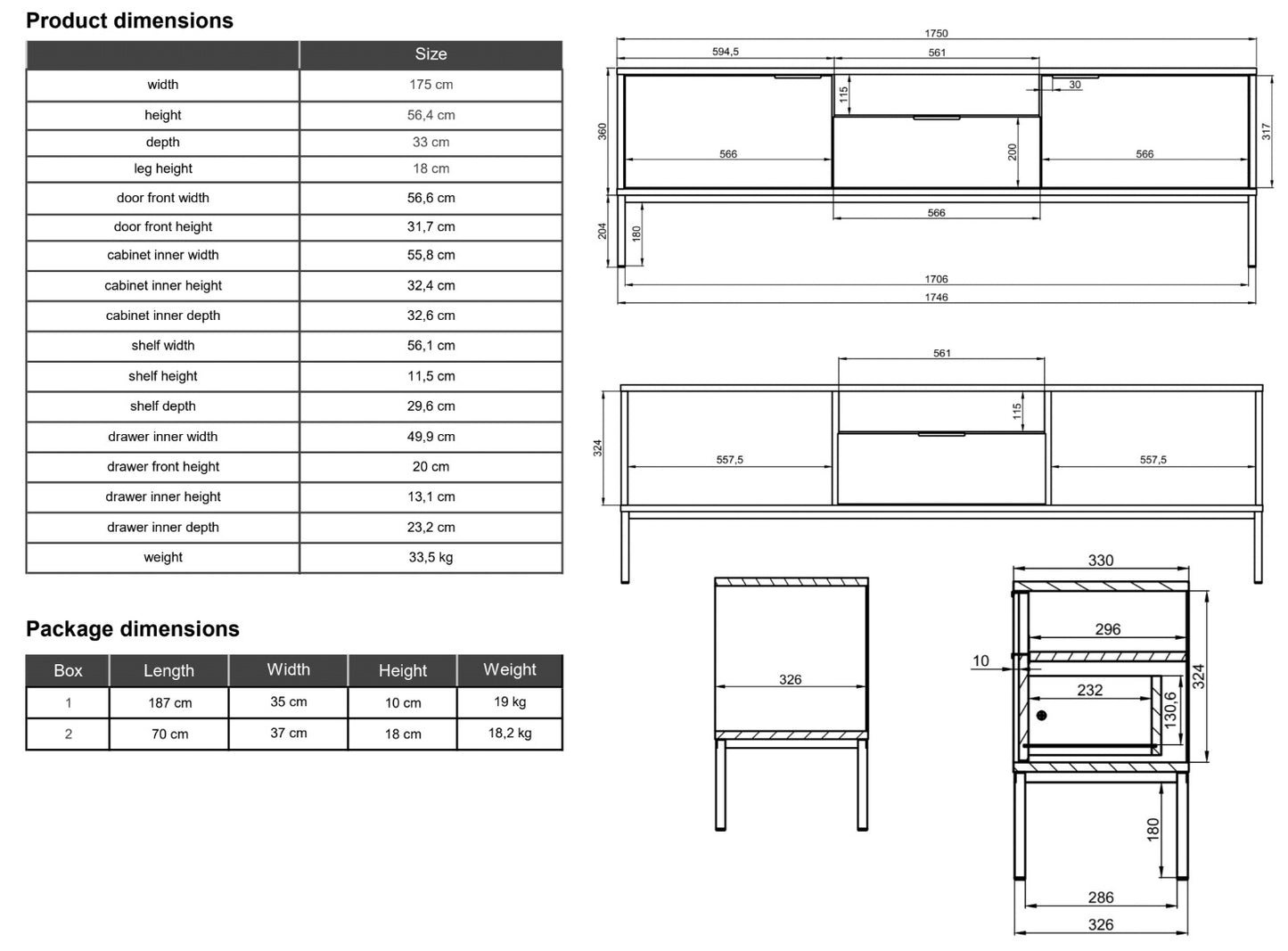 Austin TV Furniture 175cm