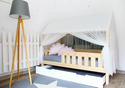 Kinderkabinenbett mit Barrieren mit Stangen und Schubladen