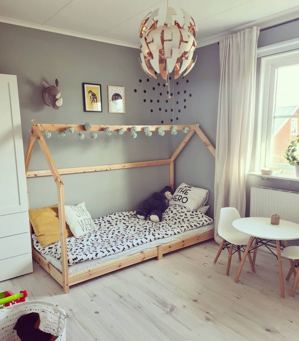 Solid pine wood child bed frame 90 x 200 cm